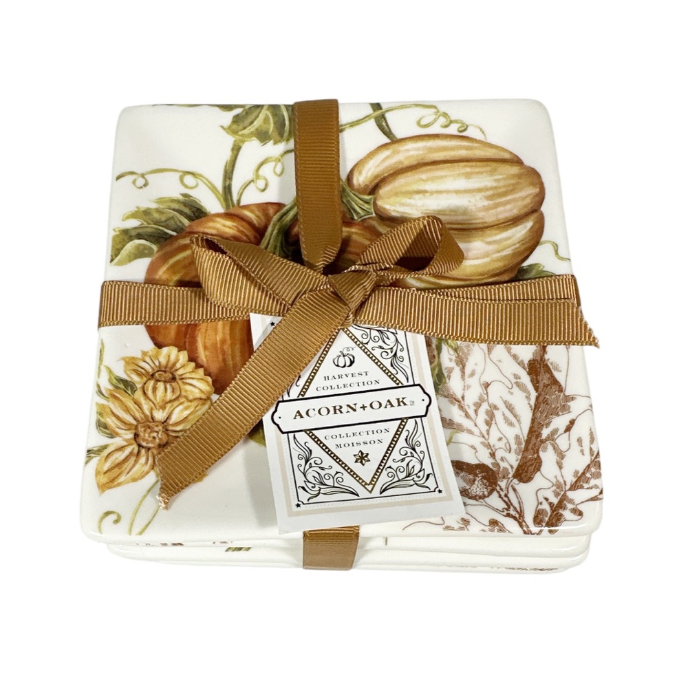 NEW Acorn+Oak Harvest Collection FALL/THANKSGIVING Square Appetizer Plates Set/4